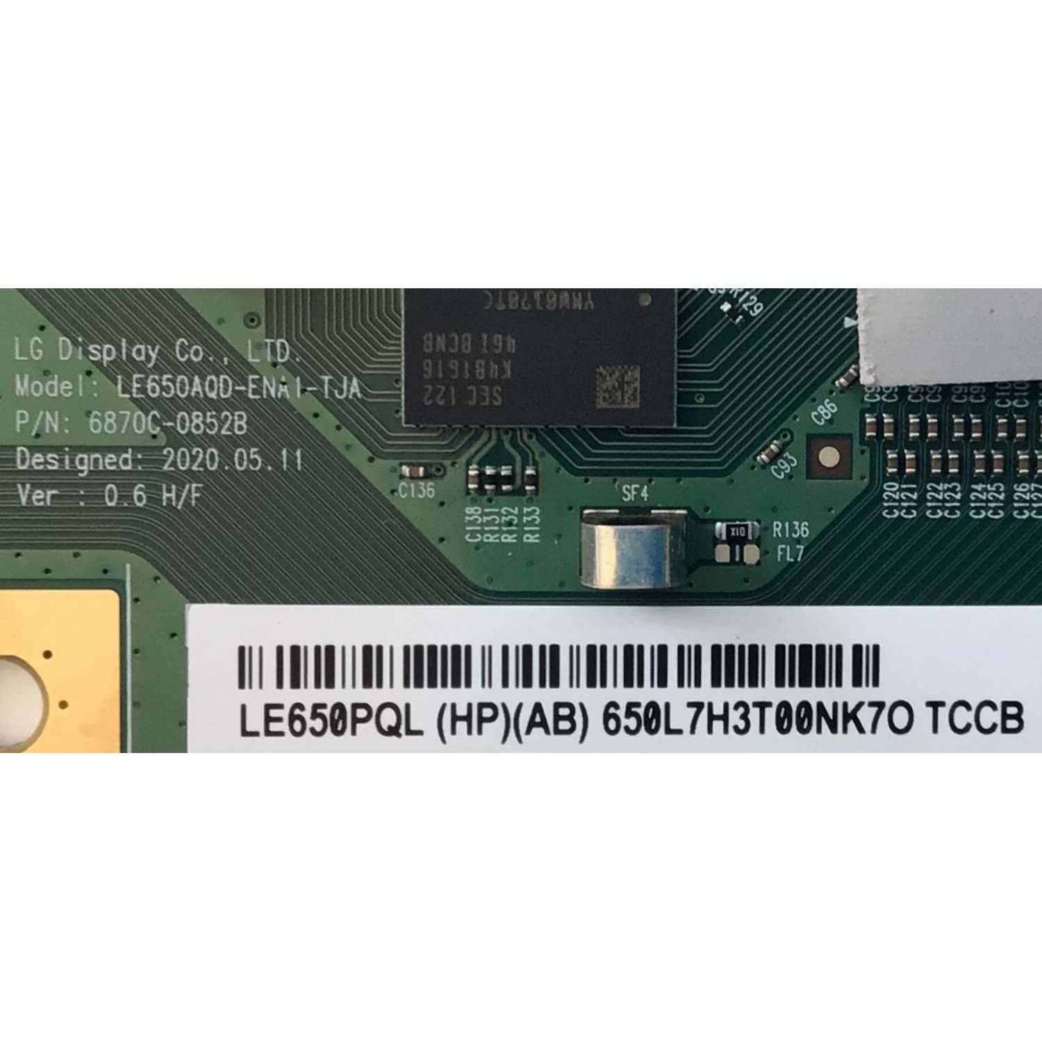T-CON ORIGINAL PARA TV LG OLED / NUMERO DE PARTE 6309E / 6871L-6309E / 6870C-0852B / LE650PQL (HP)(AA) / LE650AQD-ENA1-TJA / PANEL'S LE650AQD (EP)(A2) / AC650AQL CPA1_RS / MODELO OLED65C1PUB / OLED65C1PUB.DUSQLJR / OLED65C1AUB / OLED65C1AUB.DUSQLJR - Imagen 2
